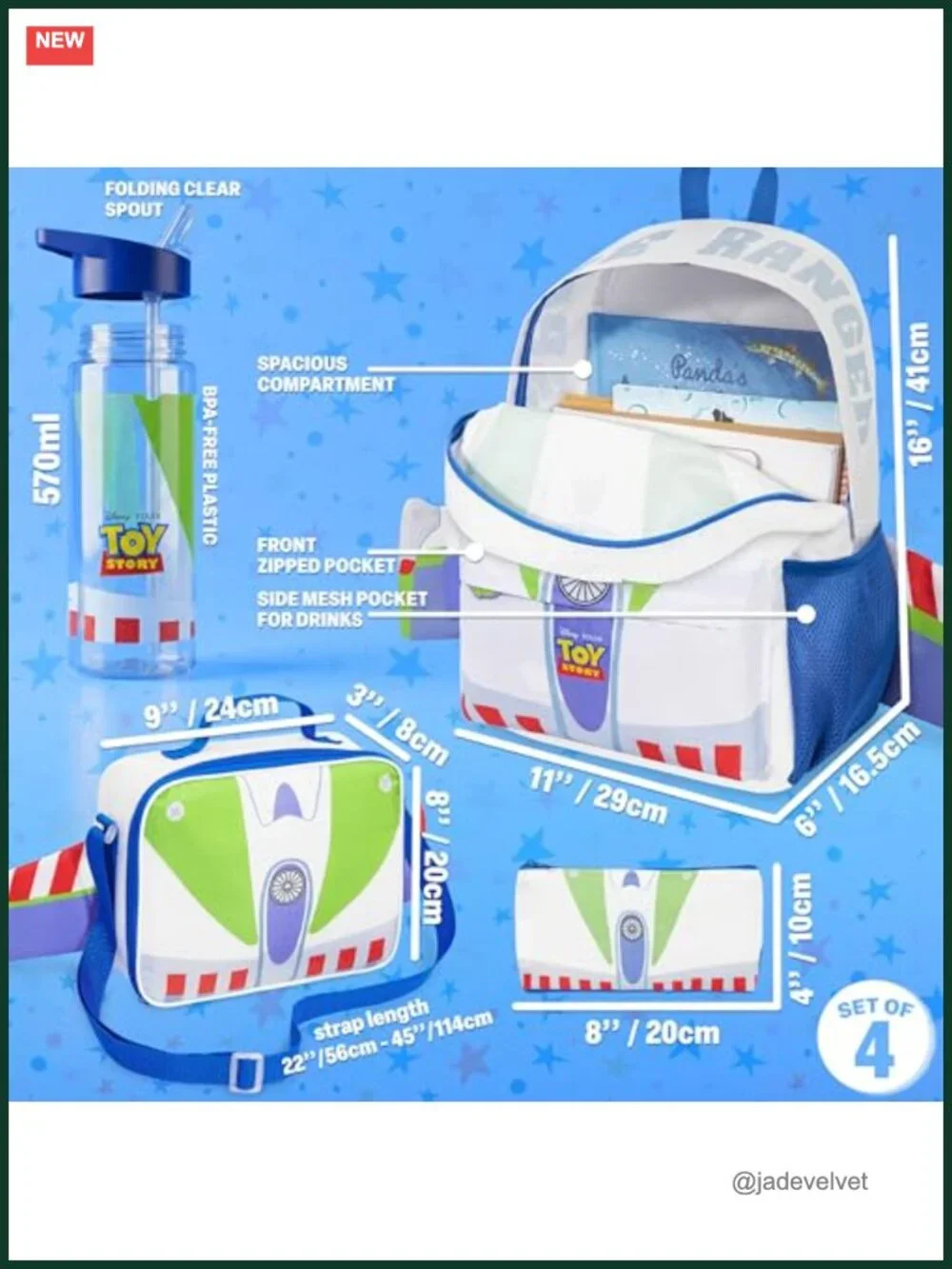 Kids Buzz Lightyear Backpack Set with Lunch Bag Bottle Pencil